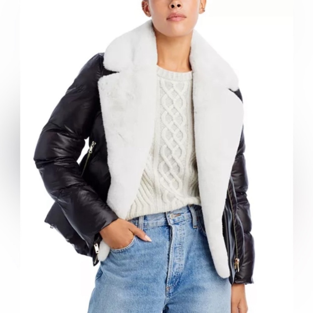 NWT GENERATION LOVE Avila faux fur combo puffer jacket vegan leather moto coat - Picture 5 of 16